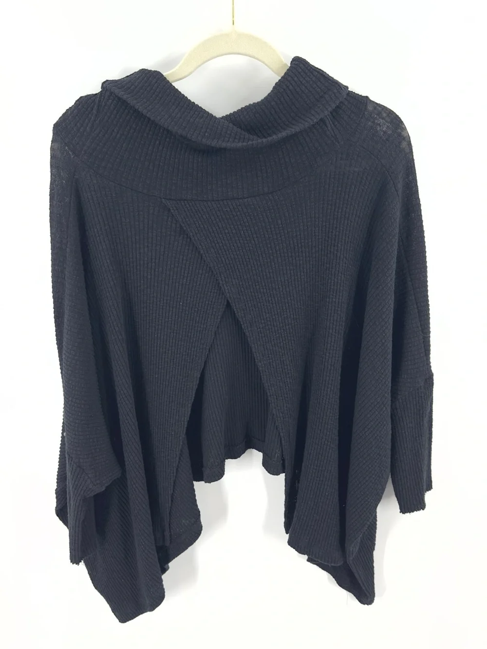 Free People Beach World Traveler Split Back Top Size Medium Cowl Neck Boho Black
